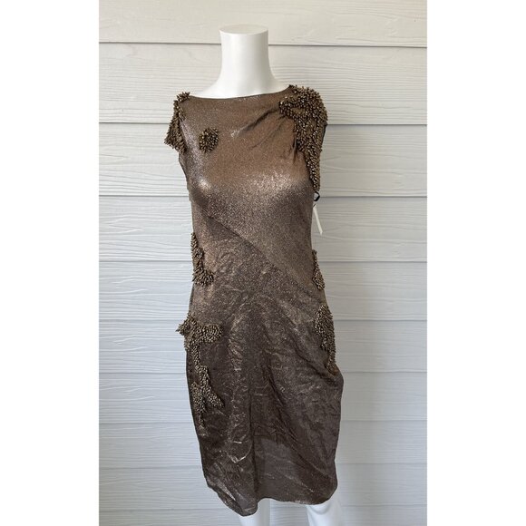 Vera Wang Collection Bronze Shimmer Beaded Silk Dress Sz 4 Runway Sample $1895 - Picture 12 of 16